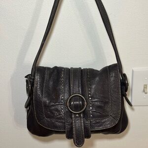 Fossil Fifty Four French Navy/Gray Thick Leather Satchel Handbag Shoulder Bag